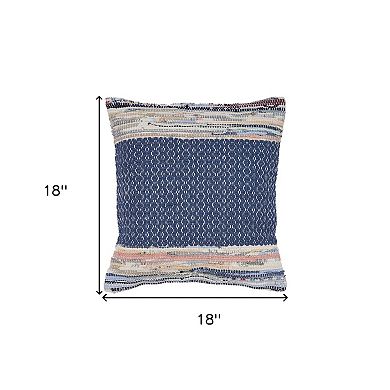 HomeRoots 18" X 18" Blue White Red And Yellow 100% Cotton Striped Zippered Pillow