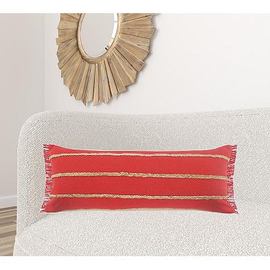 HomeRoots 14" X 36" Red And Tan 100% Cotton Zippered Pillow