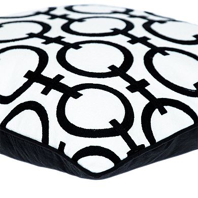 HomeRoots 20" Black and White Geometric Cotton Throw Pillow