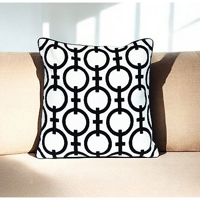 HomeRoots 20" Black and White Geometric Cotton Throw Pillow