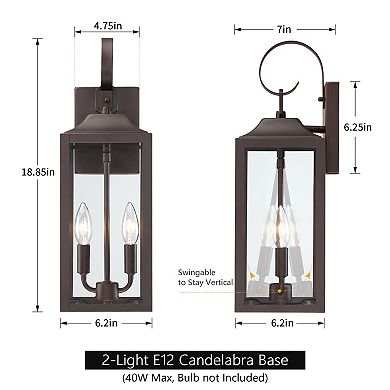 18" 2-Light Outdoor Wall Light