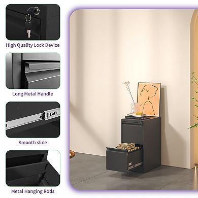 VIYET 2-Drawer Vertical File Cabinet - Locking Steel Storage for Letter & Legal Files