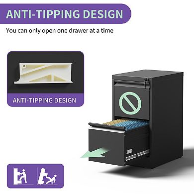 VIYET 2-Drawer Vertical File Cabinet - Locking Steel Storage for Letter & Legal Files