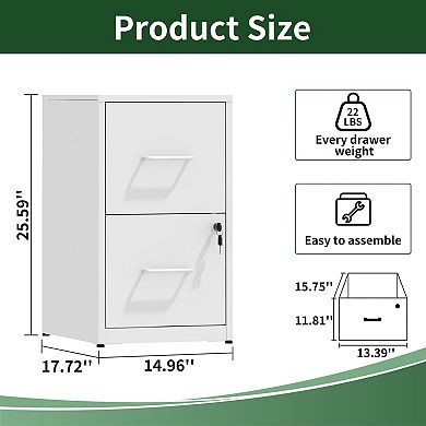 VIYET - 2-Drawer Locking Vertical File Cabinet - Heavy Duty for Letter Size Files