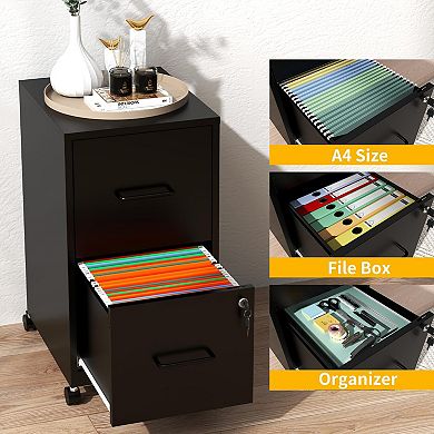 VIYET - 2-Drawer Rolling File Cabinet with Lock - Mobile Storage for Letter/Legal/A4 Files