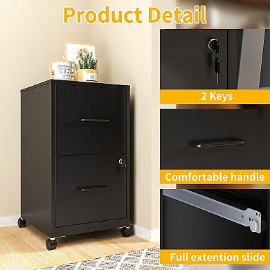 VIYET - 2-Drawer Rolling File Cabinet with Lock - Mobile Storage for Letter/Legal/A4 Files