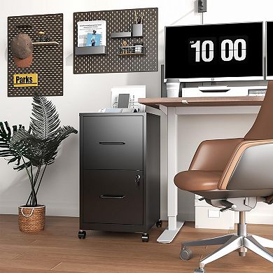 VIYET - 2-Drawer Rolling File Cabinet with Lock - Mobile Storage for Letter/Legal/A4 Files