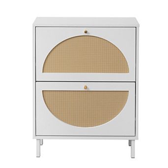 2 Door Shoe Rack, Rattan, Double Layer, Suitable for Living Room, Hallway