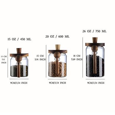 Airtight Glass Storage Jars with Wooden Lid and Spoons,3-Size for Coffee Kitchen Pantry Organization
