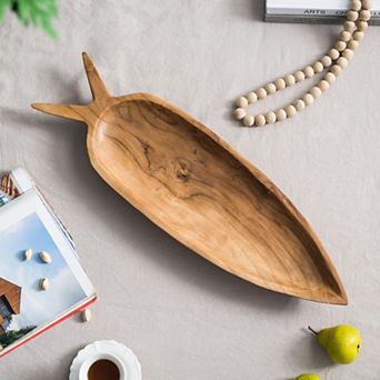 23.6x6.3x2" Teak Wood Decorative Plate with Carrot Shape Natural