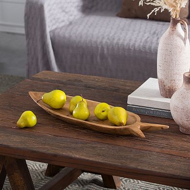 23.6x6.3x2" Teak Wood Decorative Plate with Carrot Shape Natural