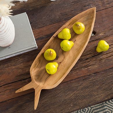 23.6x6.3x2" Teak Wood Decorative Plate with Carrot Shape Natural