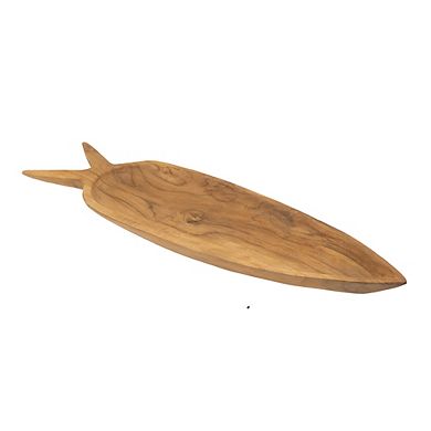 23.6x6.3x2" Teak Wood Decorative Plate with Carrot Shape Natural