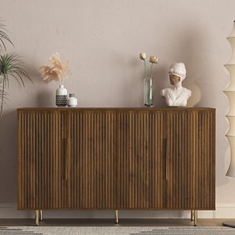 Wood Modern Buffet Cabinet with Storage, Fluted Sideboard Large Buffet with Adjustable Shelves
