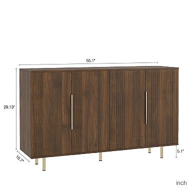 Wood Modern Buffet Cabinet with Storage, Fluted Sideboard Large Buffet with Adjustable Shelves