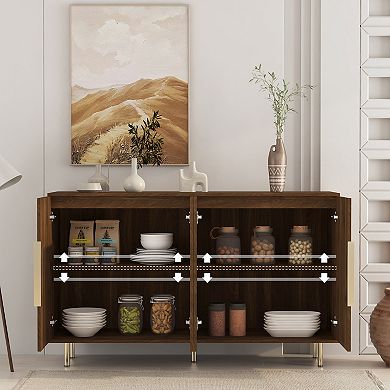 Wood Modern Buffet Cabinet with Storage, Fluted Sideboard Large Buffet with Adjustable Shelves