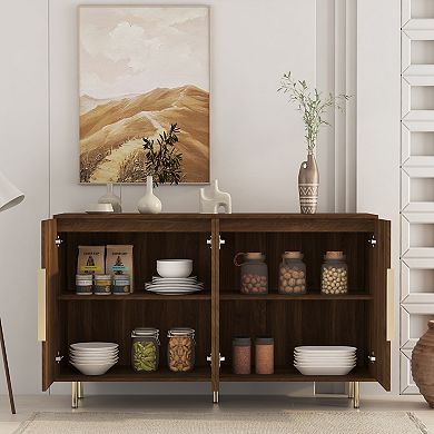 Wood Modern Buffet Cabinet with Storage, Fluted Sideboard Large Buffet with Adjustable Shelves