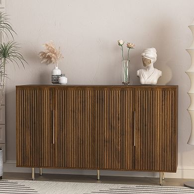 Wood Modern Buffet Cabinet with Storage, Fluted Sideboard Large Buffet with Adjustable Shelves