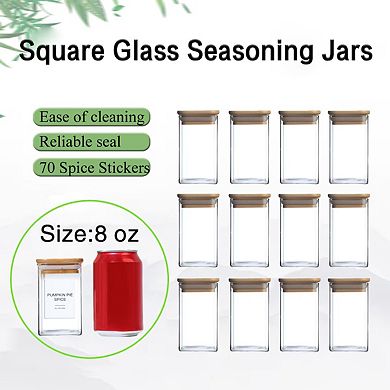12 Pcs Empty Spice Jars with Label Pack, Small 8oz Spice Storage Bottles for Seasoning Containers