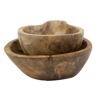 2-Piece Nesting Gourd-Shaped Teak Root Decorative Bowl Set-Brown