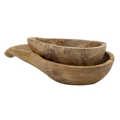2-Piece Nesting Gourd-Shaped Teak Root Decorative Bowl Set-Brown