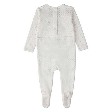 Baby Girls "Put A Bow On It" 100% Cotton Embroidered Polka-Dot Footie