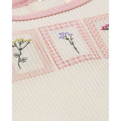 Baby Girls "Framed Florals" Ribbed Cotton-Blend Embroidered Footie