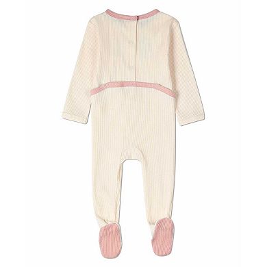 Baby Girls "Framed Florals" Ribbed Cotton-Blend Embroidered Footie