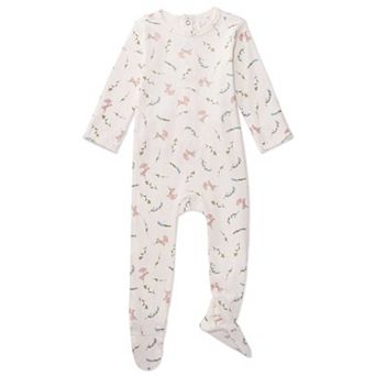 Baby and Toddler Girls Mini-Ribbed 100% Cotton Floral Footie with Foldover Hand Covers