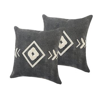 HomeRoots Set of Two 20" Black And White Geometric Cotton Throw Pillows with Texture