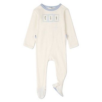 Baby Boys "Framed Foliage" Ribbed Cotton-Blend Embroidered Footie