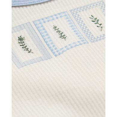 Baby Boys "Framed Foliage" Ribbed Cotton-Blend Embroidered Footie