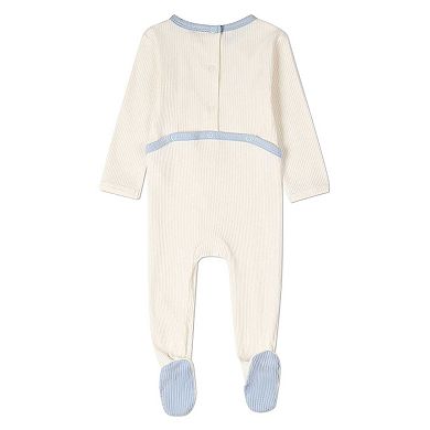 Baby Boys "Framed Foliage" Ribbed Cotton-Blend Embroidered Footie