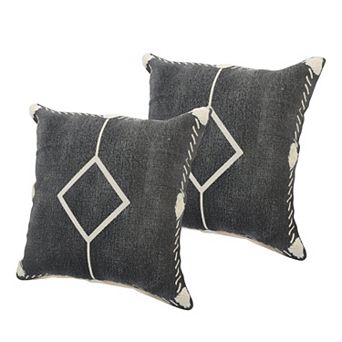 HomeRoots Set of Two 20" Black And Off White Diamond Cotton Throw Pillows
