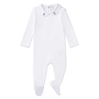 Baby and Toddler 100% Pima Cotton Peter Pan Collar Footie with Teddy Bear Embroidery