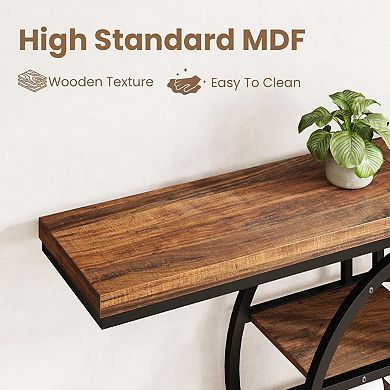 55 Inch Industrial Console Table, 4-Tier Entryway Table with Circle Base, Sofa Table