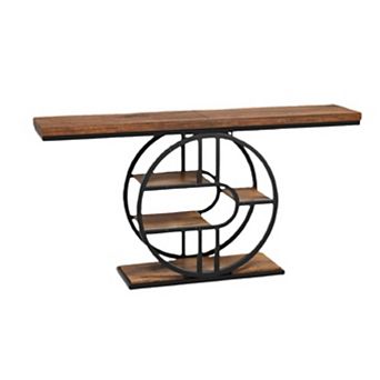 55 Inch Industrial Console Table, 4 tier Entryway Table with Circle Base, Sofa Table