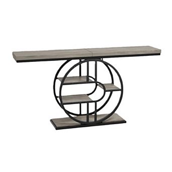 55 Inch Industrial Console Table, 4 tier Entryway Table with Circle Base, Sofa Table