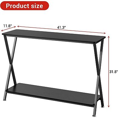 Narrow Console Table, 2-Tier Farmhouse Sofa Table with Shelves, 41.3 Inch Long Hallway Table