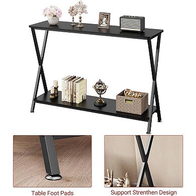 Narrow Console Table, 2-Tier Farmhouse Sofa Table with Shelves, 41.3 Inch Long Hallway Table