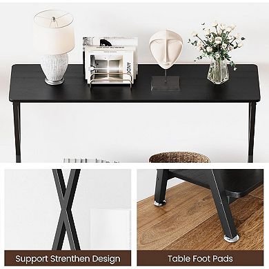 Narrow Console Table, 2-Tier Farmhouse Sofa Table with Shelves, 41.3 Inch Long Hallway Table