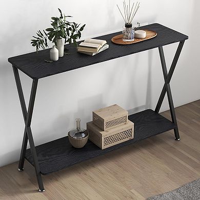 Narrow Console Table, 2-Tier Farmhouse Sofa Table with Shelves, 41.3 Inch Long Hallway Table