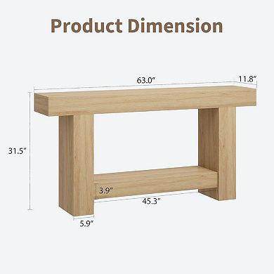 63 Inch Farmhouse Entryway Console Table with 2-Tier Open Storage Long Sofa Accent Table