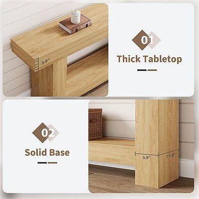 63 Inch Farmhouse Entryway Console Table with 2-Tier Open Storage Long Sofa Accent Table