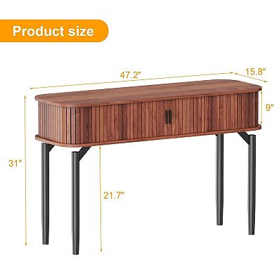 Fluted Console Table with Storage, Wood Sofa Table with Sliding Door, Entryway Table