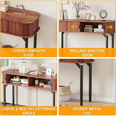 Fluted Console Table with Storage, Wood Sofa Table with Sliding Door, Entryway Table