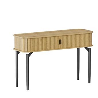 Fluted Console Table with Storage, Wood Sofa Table with Sliding Door, Entryway Table