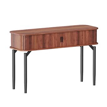 Fluted Console Table with Storage, Wood Sofa Table with Sliding Door, Entryway Table