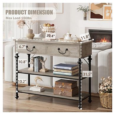 Console Tables for Entryway, Small Entryway Table with 2 Drawers, Narrow Sofa Table