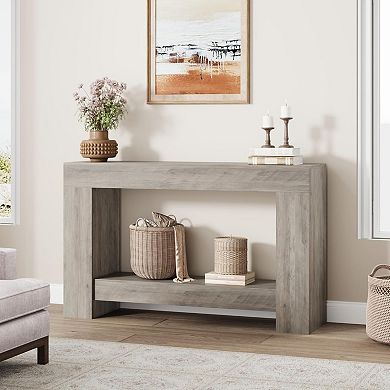 47.2 Inches Farmhouse Console Table, 2-Tier Entryway Table with H-Shaped Base